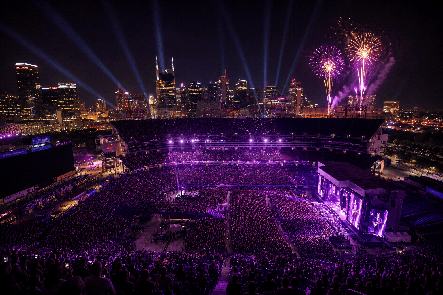 A large-scale live production in a packed stadium